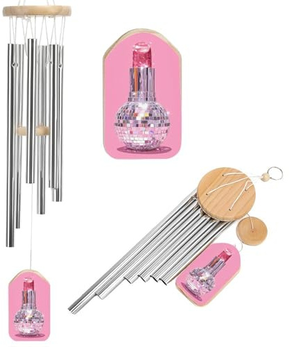 Disco Ball Lip Stick Wind Chimes Memorial Deep Tone Windchime with 6 Aluminum Tubes Outdoor Backyard Garden Decoration