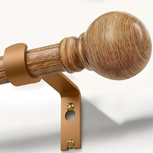 Gardinstång trä 82–218 cm lantlig stil utdragbar väggmontering gardinstång 25 mm diameter 15 kg inget hängande bärförmåga för sovrum vardagsrum och alla vanliga gardiner