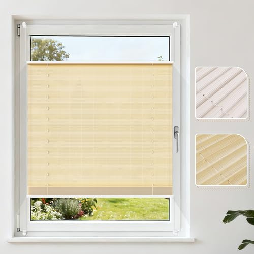 Grandekor Plissee Klemmfix ohne Bohren aus Bambus 35x130cm(BxH) Natur Blickdichtes Faltplissee für Fenster & Tür, Sichtschutz und Sonnenschutz