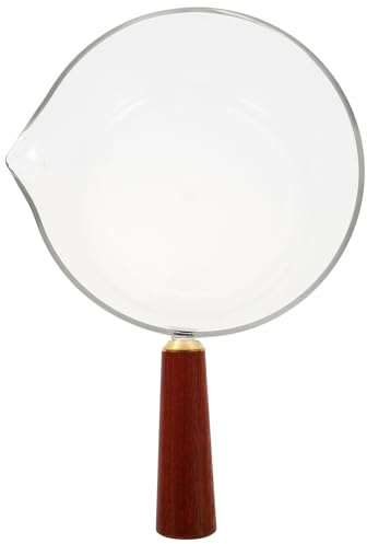 HOMSFOU Olla Multiusos para Calentar Leche Mango de Madera, Cacerola Pequeña de Vidrio Fondo Plano, Adecuado para Cocinar Sopa y Alimentos para Bebés, Tamaño Grande, Utensilios Cocina