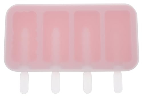 SUPVOX Moldes de Silicona para Paletas de Hielo 4 Cavidades con Tapa y Palitos, Molde Pequeño para Hacer Helados Caseros, Postres y Gelatina, Color Rosa, Reutilizable y Antiadherente