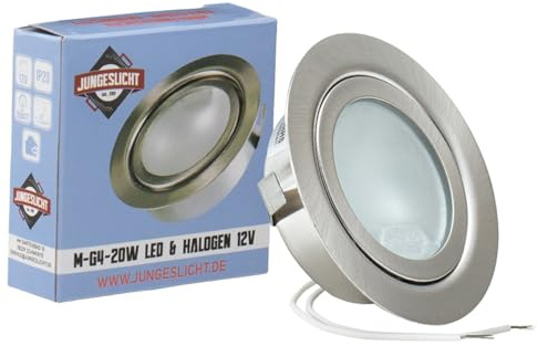JungesLicht Möbeleinbauleuchte12Volt AC G4 20Watt Halogenleuchtmittel Dimmbar Bohrloch 55-60mm Außendurchmesser 73mm Einbautiefe 21mm Leuchtmittel austauschbar - auch für G4 LED Lampen geeignet