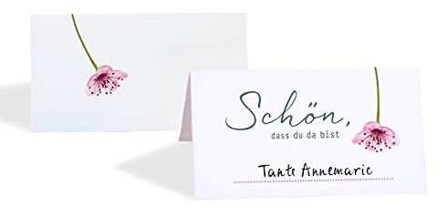 15 Tischkarten Platzkarten Hochzeit KIRSCHBLÜTE EINFACH Tischkärtchen Schön, dass du da bist, Namenskarten, rosa, Jubiläum Geburtstag Familienfest