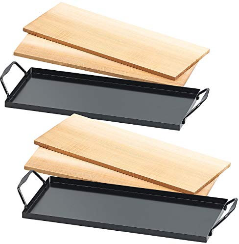 Rosenstein & Söhne Grillzubehör: 4 Zedernholz-Grillbretter für Holzkohle- & Gasgrills, mit Metallrahmen (Räucher Grill-Bretter, Grillbretter Zeder, Flammlachsbretter)