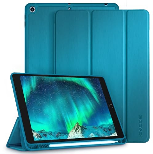 CACOE Funda Compatible con iPad 9a Generación 8a / 7a Generación, Ranura para bolígrafo, Ultra Slim Protectora Carcasa con Función de Soporte Compatible con iPad 10.2 2020 2019,Azul