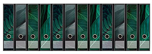 codiarts. Ordnerrücken selbstklebend | Etiketten Set für 12 breite Ordner | gestantzt mit Griffloch | Rückenschild breit | florale Blätter smaragd grün