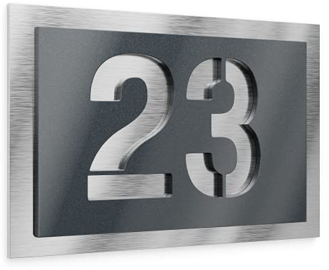 GRAVIERS DESIGN Número de Casa Exterior Personalizable de Acero Inoxidable. 160 x 110 mm en Gris antracita metálico Resistente a la Intemperie. Para Puertas y Portales. [Made in Germany]