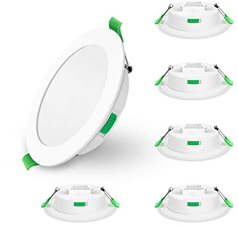 ALUSSO LED Recessed Ceiling Lights, 7W 580Lm Ultra Slim Dimmable Downlights, Warm White 3000K Neutral White 4000K Cool White 6500K Adjustable, IP44 Bathroom Spotlights for Kitchen, Living Room, 6 Pack