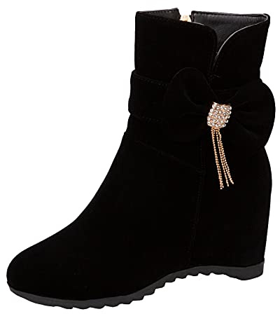 XINXINIO Botines Elegantes para Mujer con Tacón Cuña y Color Sólido, Negro , 41 EU