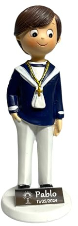 Figura para tarta comunión niño PERSONALIZADA Figura comunión marinero con placa grabada con nombre y fecha