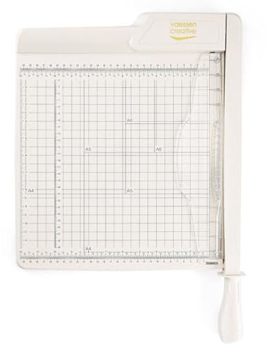 Vaessen Creative 2137-072 pappersskärare 30 cm off-white guillotine spak- och pappersskärmaskin A4, A5 och A6-perfekt för gör-det-själv, scrapbooking, journaling, karthantverk och hantverk, vit, 30 cm