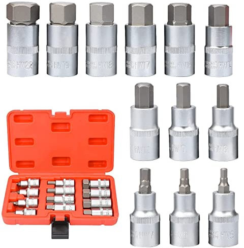 Nutmanel Chiavi a Bussola,Set di Chiavi a Bussola Set,12 pezzi Chiave a Brugoladi punte per cacciavite con Punta Esagonale 12 Pezzi 1/2 Set Chiavi a Bussola da 5mm a 22mm