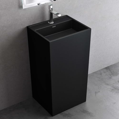 doporro freistehendes Waschbecken Standwaschbecken BTH: 50x42x90cm in schwarz matt, aus Mineralguss Waschplatz Waschbecken Säule Standsäule Colossum34