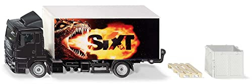 Siku 1997, MAN LKW mit Kofferaufbau und Ladebordwand, 1:50, Metall/Kunststoff, Schwarz/Gelb, Sixt-Design, Absenkbare Heckklappe, Inkl. Zubehör