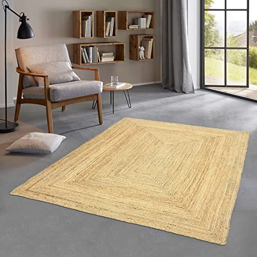 Taracarpet Jute Teppich Sisal Optik Kurzflor Boho modern für Wohnzimmer Schlafzimmer nachhaltig Natur-Teppich Sumakh 080x150 cm