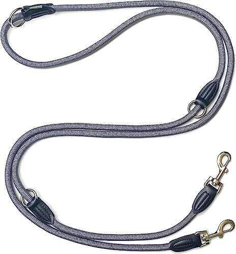 Leisegrün Verstellbare Hundeleine 3m - Robuste Nylon Doppelleine für mittelgroße bis große Hunde, 200kg Zugkraft, 2 Karabiner - Grau