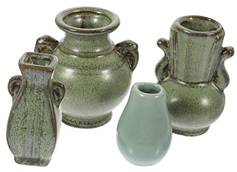 Toyvian 4pièces Lot de Mini Vases Céramique Vases Fleurs Compacts Décoratifs Bureau Intérieur
