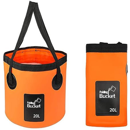 Tragbar Falteimer 20L für Camping im Freien - Zusammengefaltet 3-5cm dick | Kann Seitentasche Rucksacks verstaut werden - Speicherplatz 90% eingespart – Orange mit Tragegriff zur Aufbewahrung Wasser