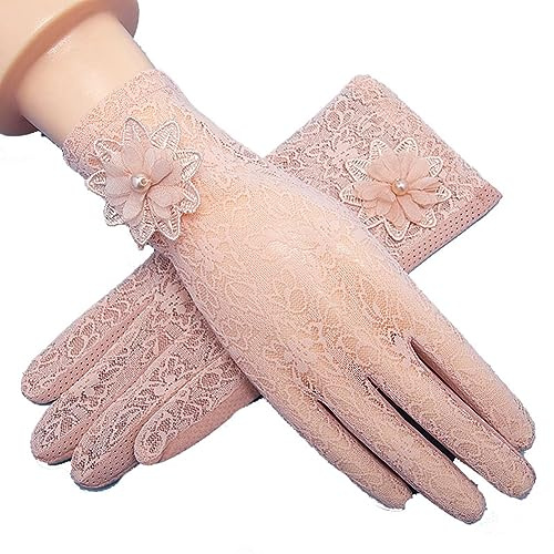 Yurosiay Damen Kurz Spitzenhandschuhe Blumen Spitzen Sonnenschutz Handschuhe Sommer Vollfinger Touchscreen Handschuhe Anti-Rutsch Atmungsative Elastisch Fahrhandschuhe Brauthandschuhe Lila