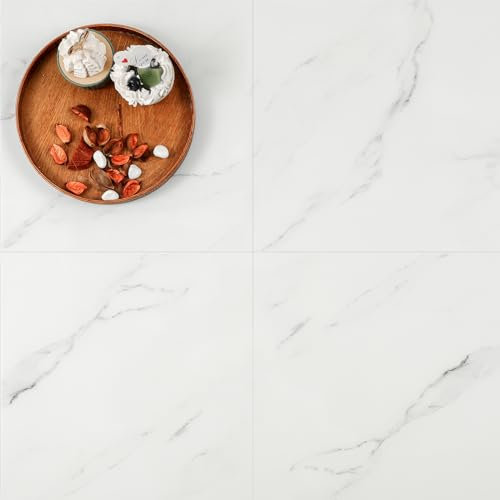Irisroom Pavimento in PVC, Vinile Autoadesivo, 30 x 30 cm, 1 mm, 10 Piastrelle (0,9 ㎡), Marmo Bianco, Impermeabile