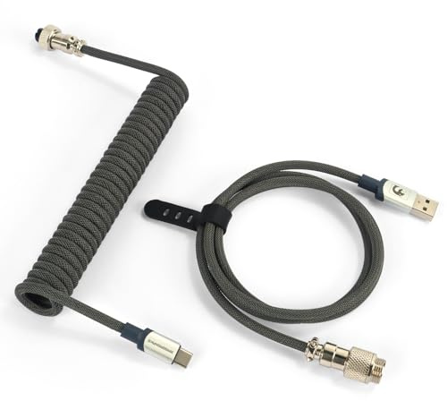 MAMBASNAKE C01Pro Spiral Tastaturkabel, Coiled USB C Kabel für 8KHz Gaming-Tastatur, Nylon Geflochtenes, Typ C bis USB A, USB C Cable für Mechanical Keyboard, Abnehmbare Luftfahrtanschluss - Grau