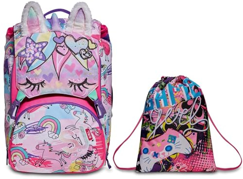SJ Gang - Zaino Scuola Estensibile ANIMALI FANTASY - Con Orecchie - Unicorno - Zaino Scuola Elementare Bambina + Sacca Sport e Tempo libero