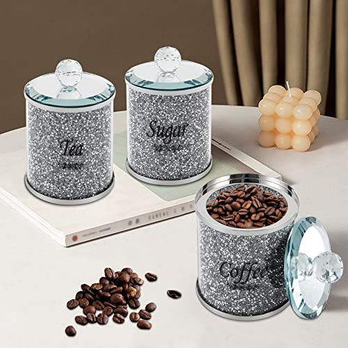 Begoniape 3er Set Diamanten Behälter Glasbehälter Glasgefäß mit Deckel, Modern Dekoration Lagerbehälter Klarglas Zuckerdose für Tee Zucker Kaffee (10 * 14cm/4 * 5.5inch)