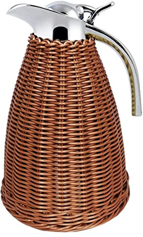 Jarra térmica de café de acero inoxidable, cuerpo de ratán tejido, 1,5 l/6,5 tazas, jarra térmica de café de doble pared, jarra de café aislada durante 12 horas de calor y retención de frío 24 horas