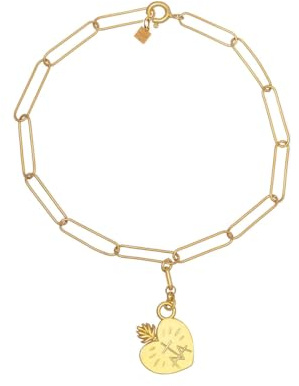 Nanna Folk - Pulsera religiosa Sagrado corazón - Pulsera de mujer Scred heart- Cadena de eslabones ajustable - Plata vermeil