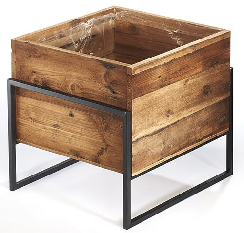 Kobolo Übertopf Pflanztopf Pflanzkübel Holz und Metall mit Folie Schwarz