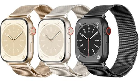 STEEZRD 3 Stück Metall Edelstahl Kompatibel mit Apple Watch Armband 38mm 40mm 41mm 42mm 44mm 45mm 49mm Damen Herren, Einstellbar Magnetisch Armbänder für iWatch Series SE Ultra 9 8 7 6 5 4 3 2 1