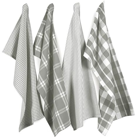 LANE LINEN 100% bomulls köksdiskdukar, ultramjuka absorberande snabbtorkande diskhanddukar, flervävda diskdukar, 33x71 cm, 4-packning - Grå