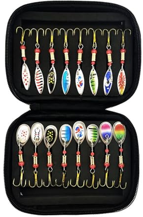 Shurhome Trouts Fishing Spoon Lure Artificial Baits Spinner Blinkers Fishing Baits with Storage Box Fishing Spoon Lure