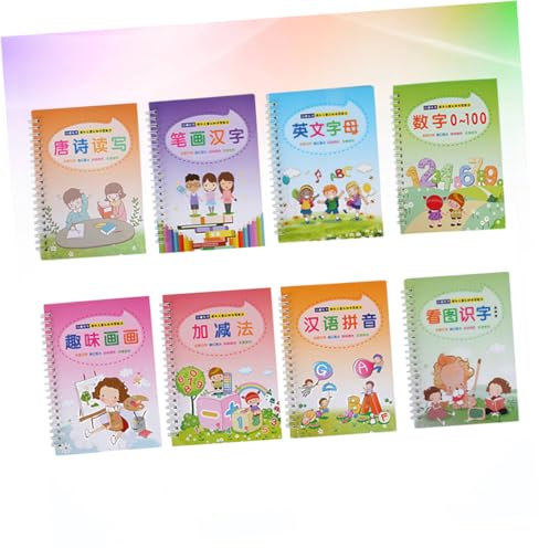 DIYEAH 8stücke Teiliges Kalligraphie-übungshefte Für Mädchen Chinesische Und Englische Schreibpraxis Für Anfänger Im Vorschulalter Wiederverwendbare Schreibhilfe Mit Speziellen