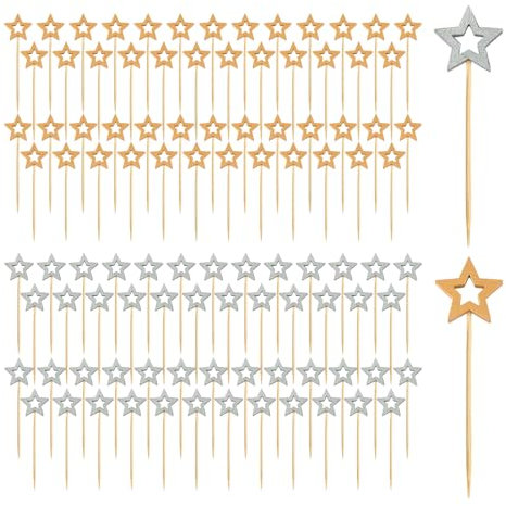 100 Uds. Palos De Bambú De Estrella, Brochetas De Fruta, Insertos Decorativos Para Pasteles, Brochetas De Madera Para Cóctel, Brochetas De Comida, Decoraciones Para Mesa De Fiesta