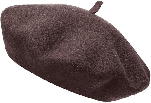 Dam klassisk fransk basker hatt kvinnor accessoarer kvinnor ull enfärgad fransk stil basker hatt unisex mjuk varm utomhus vintage dambasker damer Storbritannien konstnär hatt, Brun, one size