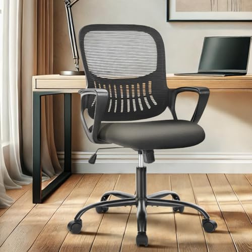 DUMOS Bürostuhl Ergonomisch, Schreibtischstuhl mit Lendenwirbelstütze, Drehstuhl mit Armlehne, Computerstuhl, Höhenverstellbarer Office Chair, Bürostühle Geeignet für Büro und Schlafzimmer (Schwarz)