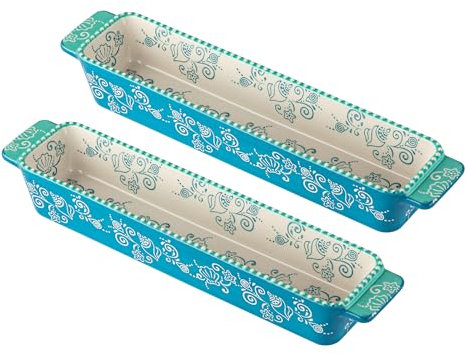 Temp-Tations Rectangular Long Narrow Tray in Floral Lace Summer - Ceramic Serving Platter for Olives, Cheese, Pickles, 14 Inch Cracker Tray for Charcuterie Board, Farmhouse Grazing Table Supplies