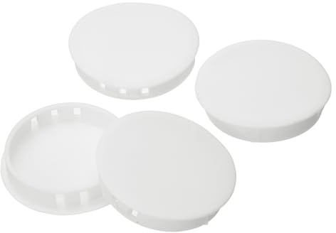 sourcing map 4pcs Nylon Plastic Hole Plugs, 2(50mm) Round Drill Screw Hole Plugs Covers Knockout Locking Plastic Plugs Insert End Caps for Kitchen Cabinet Furniture, White