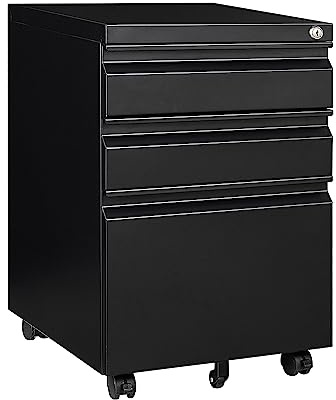 Panana 2/3 Drawer Mobile File Cabinet, Steel Lockable Office Cabinet with Wheels Under Desk Drawers on Casters for Home Office Furniture, Fully Assembled (Black, 3 Drawers)