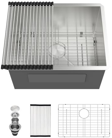 Sarlai Undermount Laundry Sink 24 Inch - 13 Inch Deep Undermount Laundry Utility Sink Single Bowl Kitchen Sinks 16 Gauge Stainless Steel Laundry Tub Sinks Basin