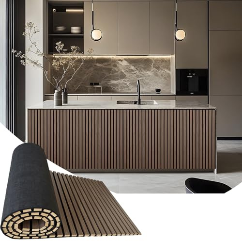 94.5 x 23.6 in Acoustic Wood Wall Panels,3D Flexible Soundproof Absorbing Panels,Wood Slat Walls for Interior Wall Decor (Brown)