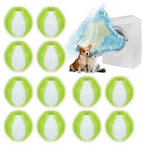 12 Stücke Tierhaarentferner Waschmaschine, Fusselbälle Waschmaschine, Haarentferner Tierhaare, Haarfänger für Wäschetrockner, Wiederverwendbar Fusselbälle für Hundehaarentferner Katzenhaar