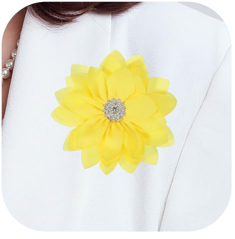 PATIKIL Flower Brooch, Flower Pins Satin Fabric Artificial Crystal Lotus Elegant Brooches Pin Clips Large for Women Clothes Wedding Handmade Floral Banquet