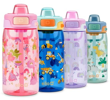 Ello Kids Pop & Fill 16oz Tritan Plastic Water Bottle with Quick Fill Technology, Leak Proof Locking Lid, Sip & Chug, BPA Free, Dishwasher Safe, For School, Lunchboxes, Royal Palace