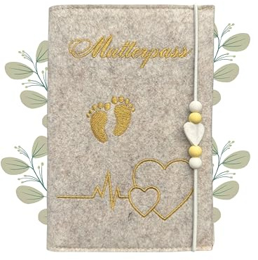 Premium Mutterpasshülle aus Filz für deutschen Mutterpass - mit Fächer für Ultraschallbild, Impfpass, Versichertenkarte - Handmade Mutterpass Schutzhülle