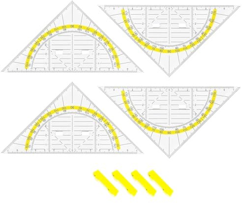 Ousuwo Set di 4 righelli triangolari multifunzionali, quadrati con manico, design flessibile e infrangibile, per studenti, ufficio e designer, 20,8 x 8,5 cm, strumenti da disegno e disegno