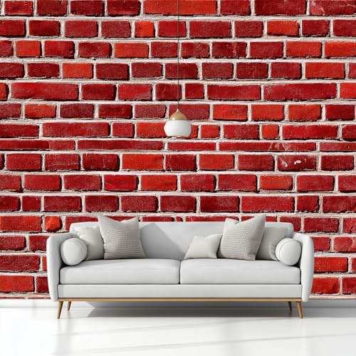 Rojo Fondo de Pantalla PanoráMica 3d, Moderno Exquisito Pared De Ladrillos. Fotomurales Mural 250 x 175 cm (An x Al) – Decoración de Pared Para Sala Cuarto Oficina y Salón