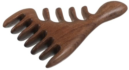 Peine Masajeador de Sándalo Dientes Anchos para Cabello Rizado y Grueso | Diseño Portátil, Efecto Antiestático y Desenredado Fácil, Uso en Casa o Viaje, Veta Natural