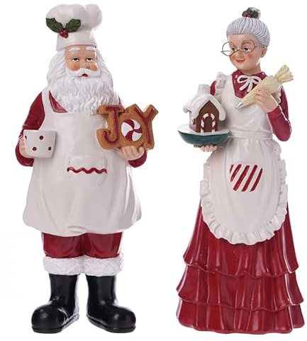 The Bridge Collection Resin Mr & Mrs Claus Figurine - Santa and Mrs. Claus Baking Holiday Figures